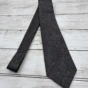 Windridge Mervyn's Men's Paisley Necktie Dark Blue Gray Black Pink Silk Blend